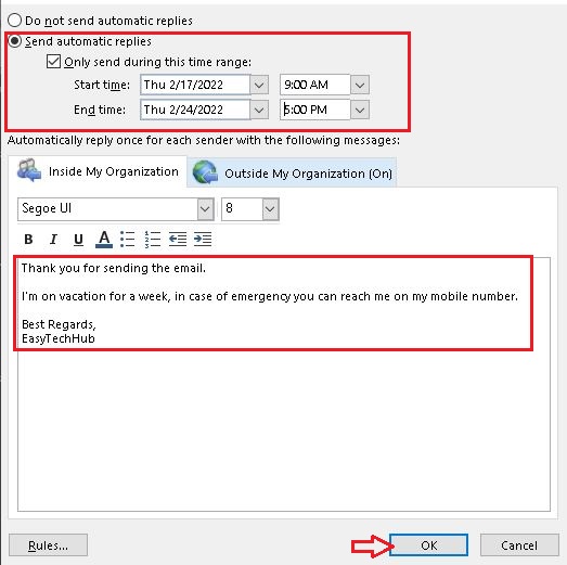 How to Configure Out Of Office in Outlook