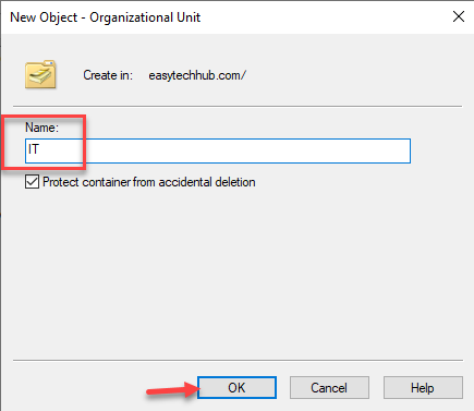 Create Organizational Unit in Active Directory
