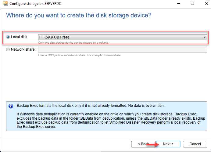 How to Configure Disk Storage in Veritas Backup Exec